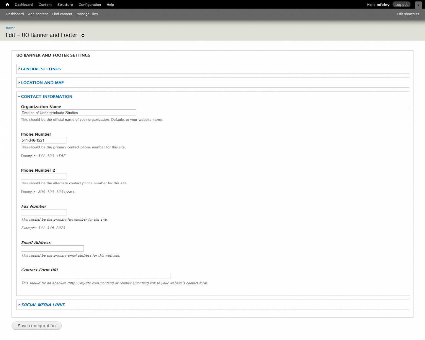Screenshot of the Contact Information section Screenshot of the Contact Information section