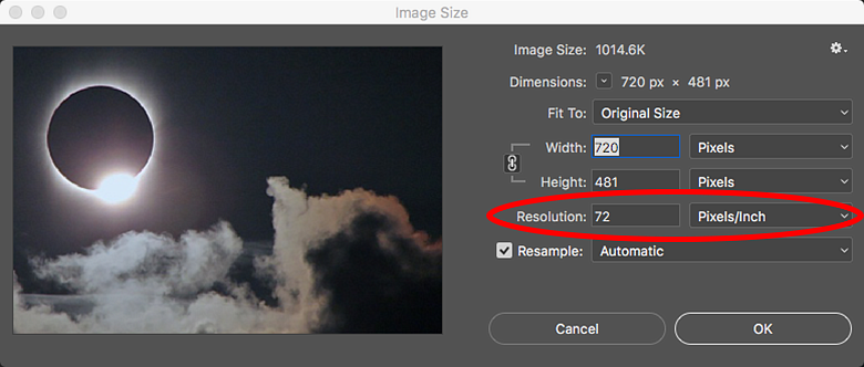 screenshot showing how to change the resolution of an image in Photoshop