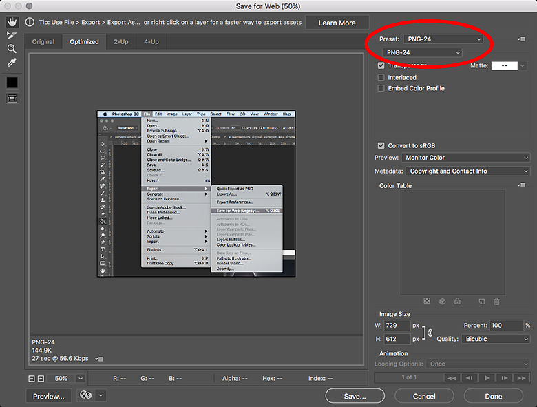 screenshot showing how to add a preset in Photoship