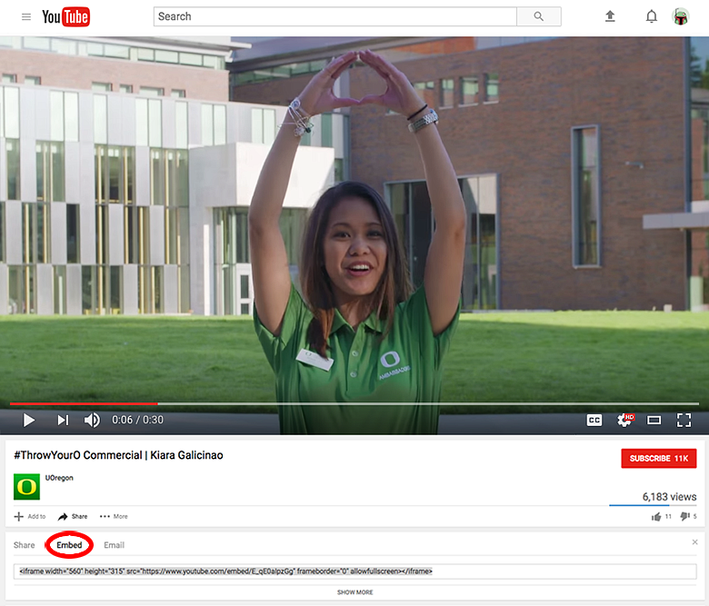 Screenshot of YouTube screen highlight the embed button Screenshot of YouTube screen highlight the embed button