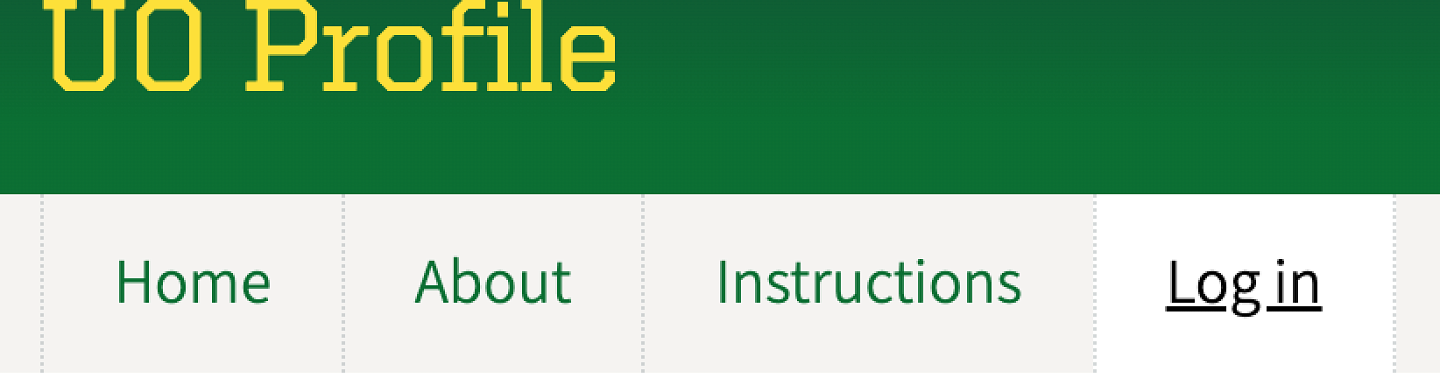 UO Profile main menu, with the "log in" link selected.