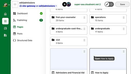CloudCannon dashboard displaying a list of pages