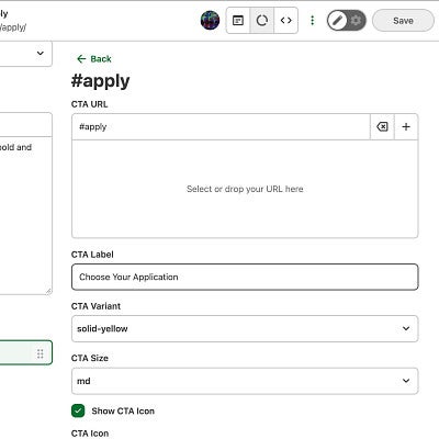 CloudCannon CTA button editing options