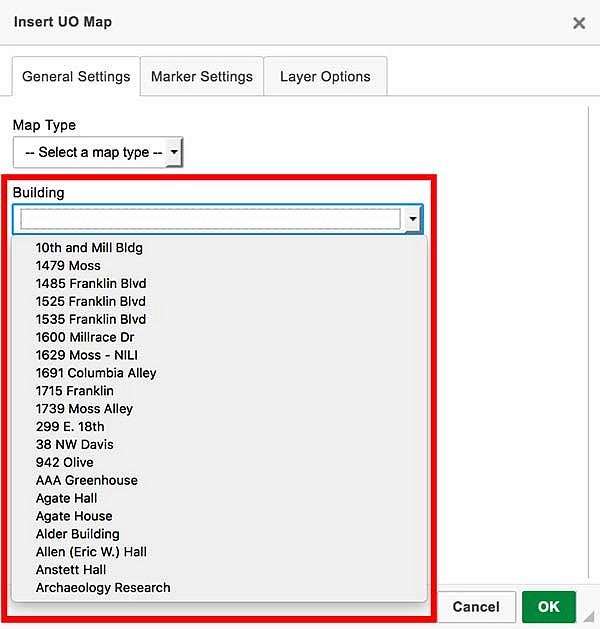 Screenshot showing the building options Screenshot showing the building options