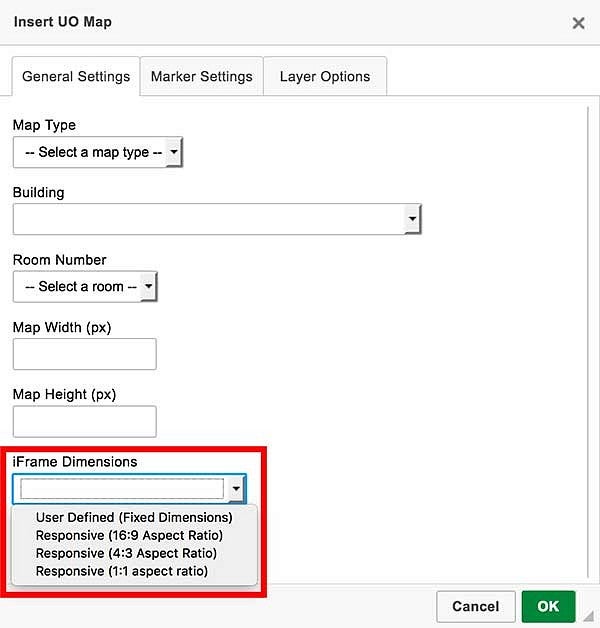 Screenshot of the options for iFrame dimensions Screenshot of the options for iFrame dimensions