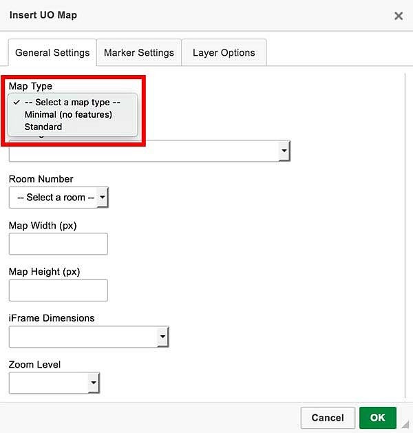 Screenshot showing the map type options Screenshot showing the map type options