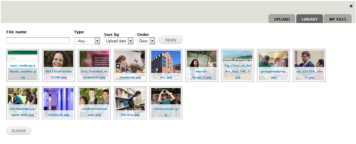 Screenshot of the photo library pop up box Screenshot of the photo library pop up box