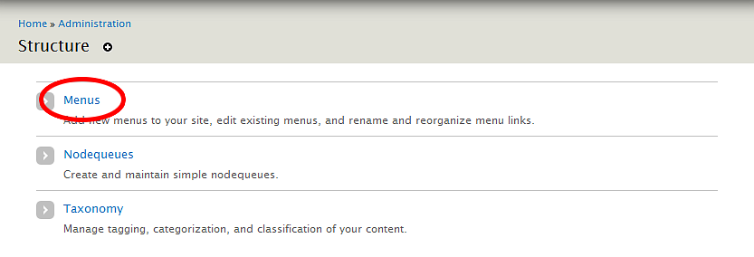 Screenshot of the Structure page Screenshot of the Structure page